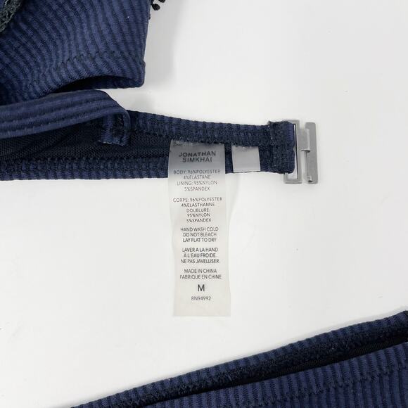 Jonathan Simkhai Striped Ruffle Bikini Set Navy Black Medium Top Small Bottom - Picture 8 of 12